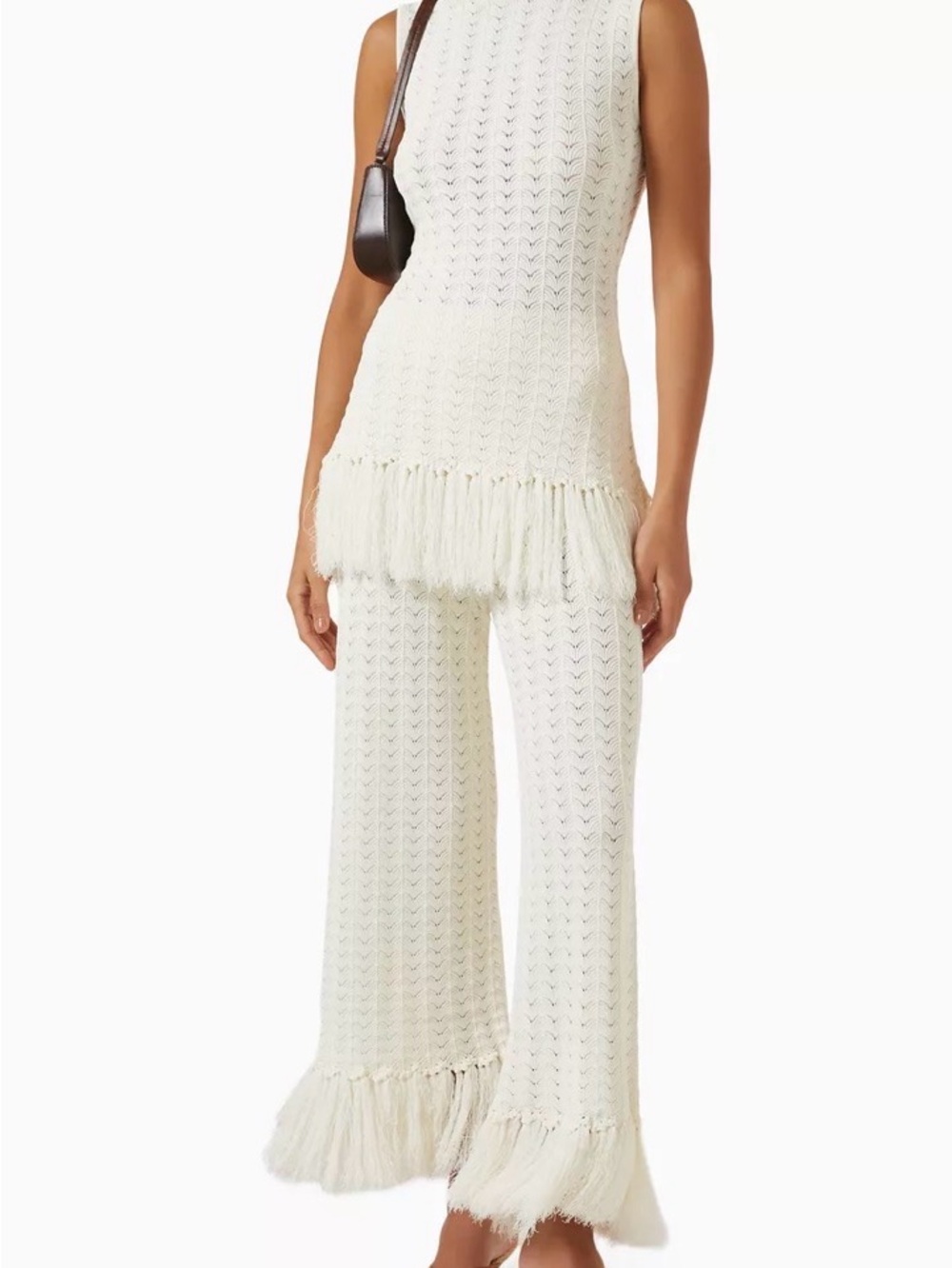 By Malina Sleeveless White Knit Fringe blouse Women Swim beach quiet luxury NWT - Picture 2 of 4